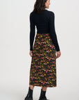 Jayda Jersey Skirt in Black with Forest Folklore Pattern