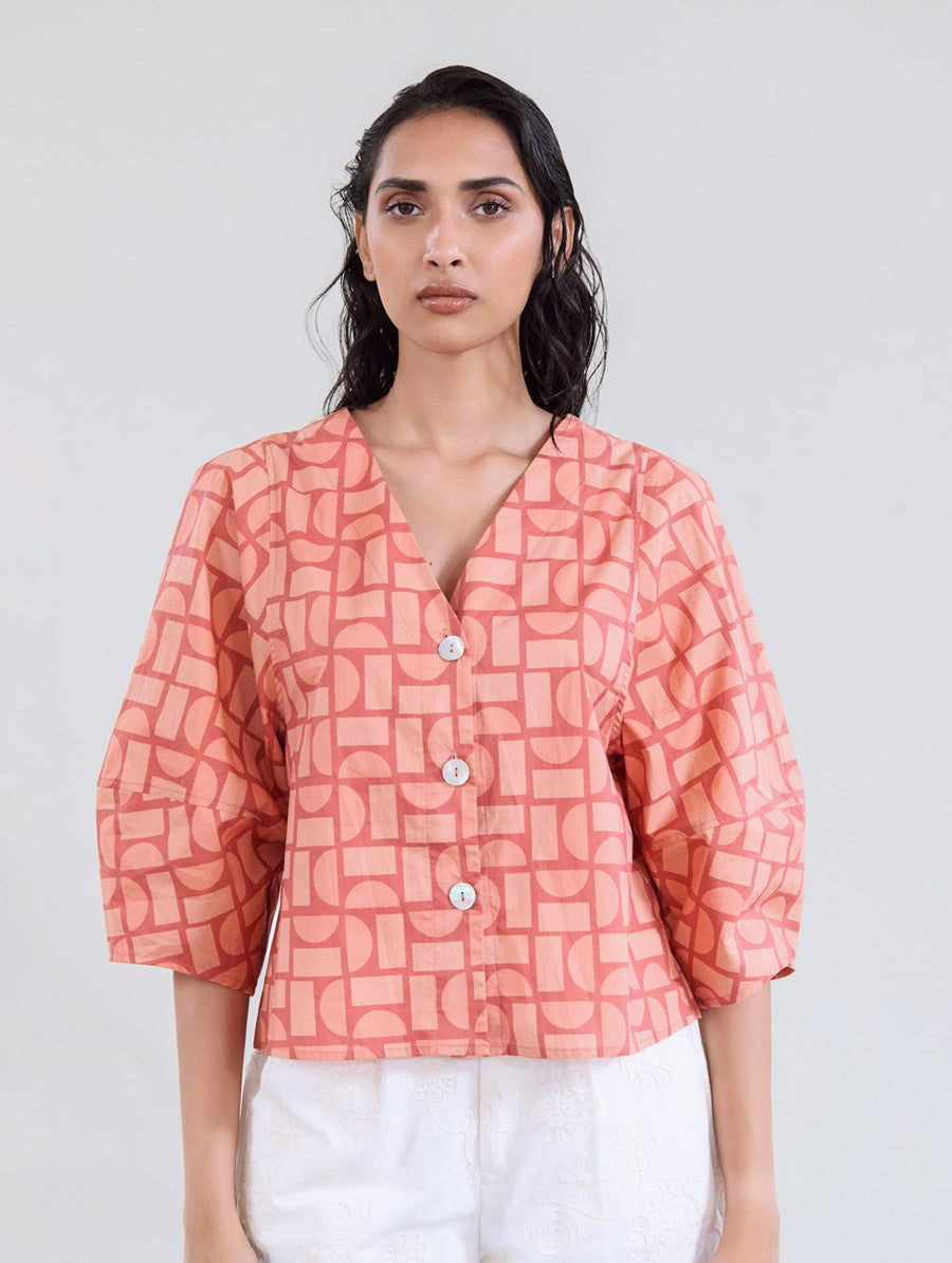 Geometric Print Cotton Shirt
