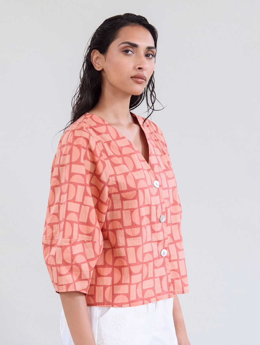 Geometric Print Cotton Shirt