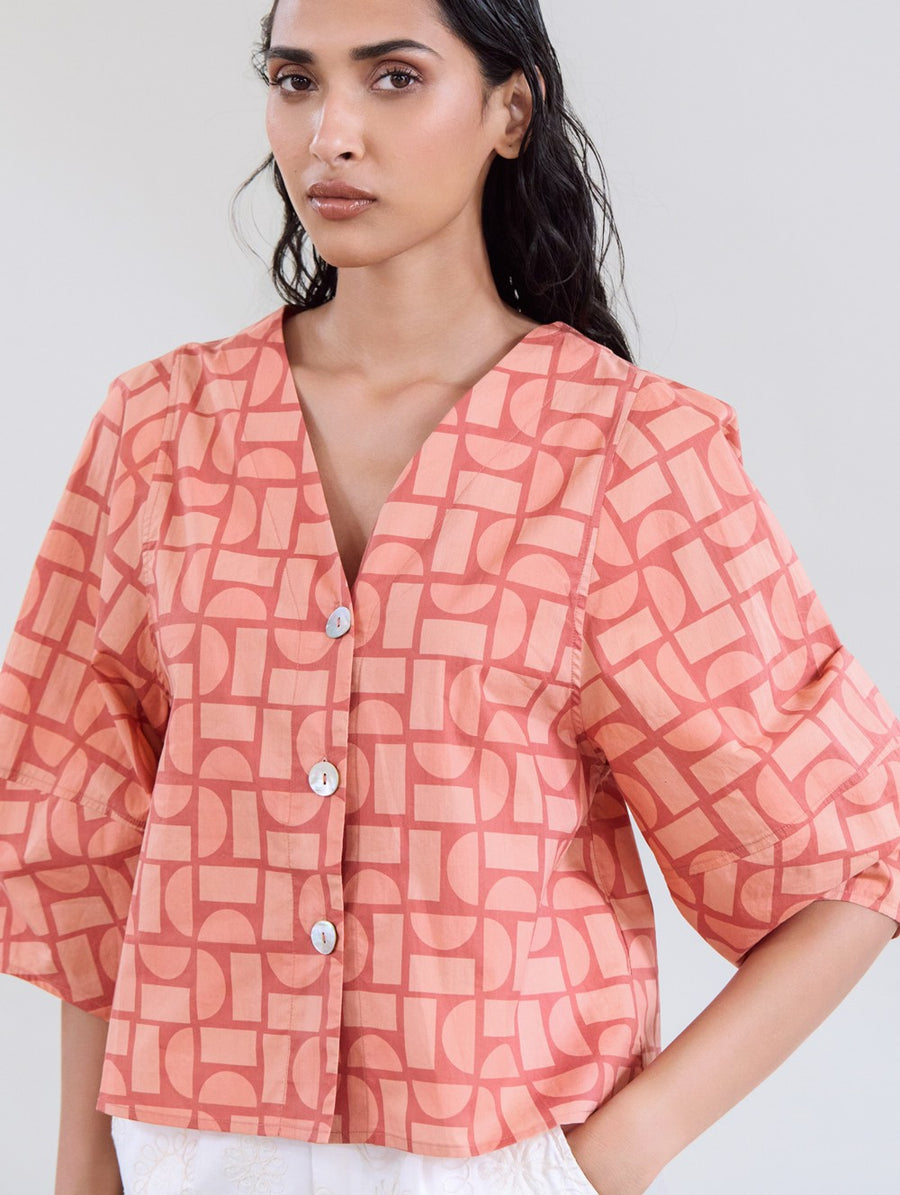 Geometric Print Cotton Shirt