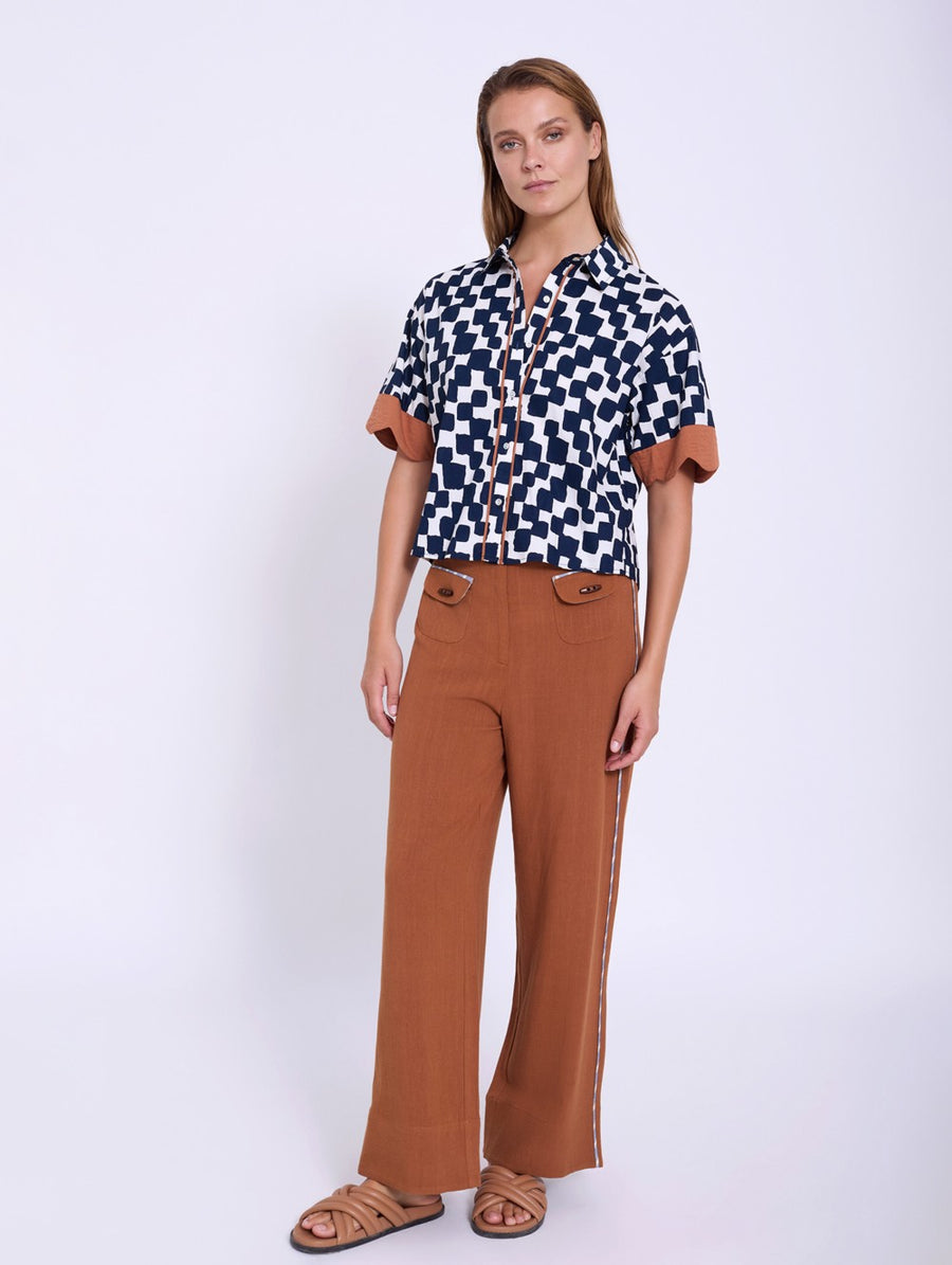 Printed Cotton Shirt with Waves