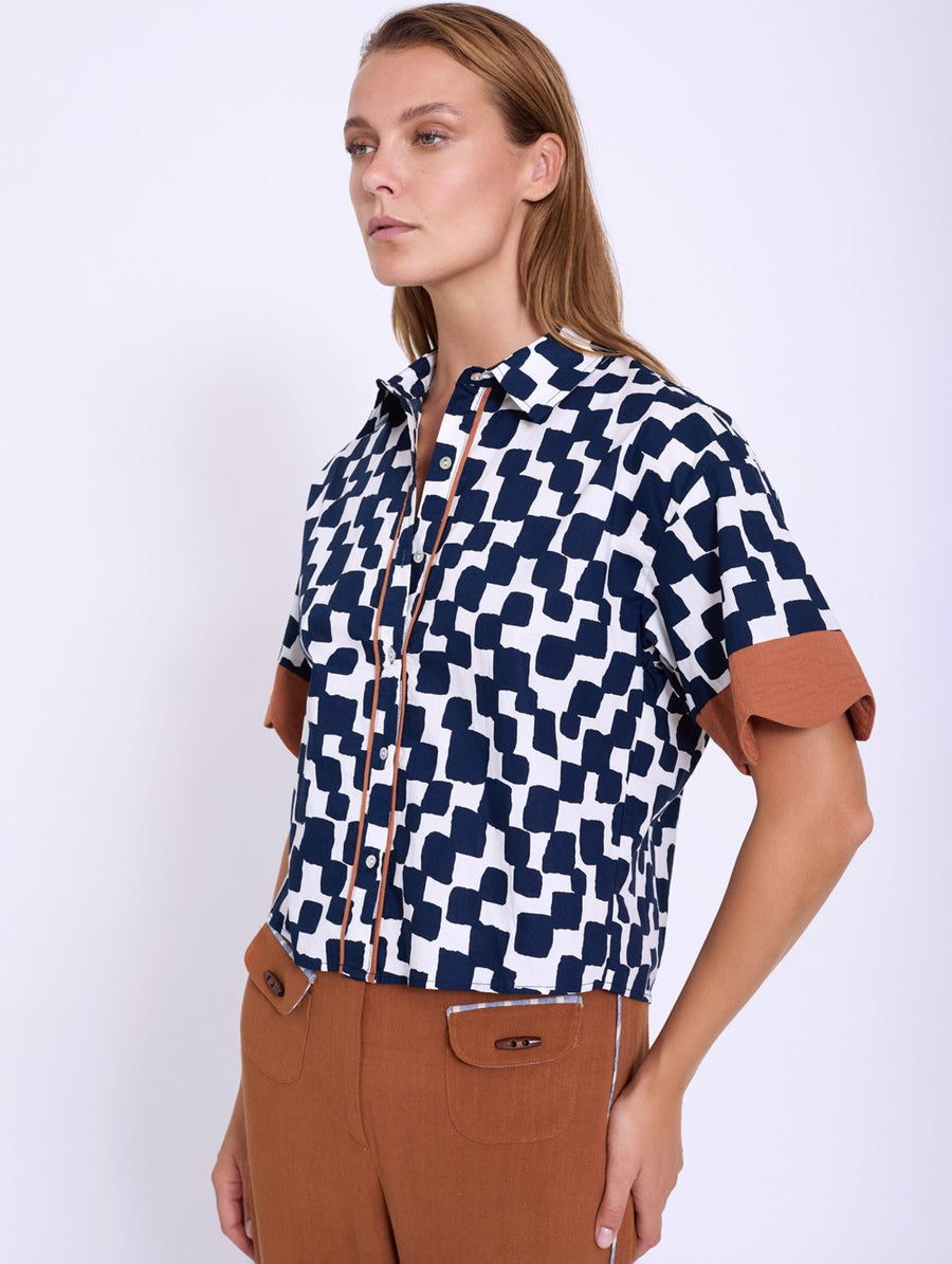 Printed Cotton Shirt with Waves