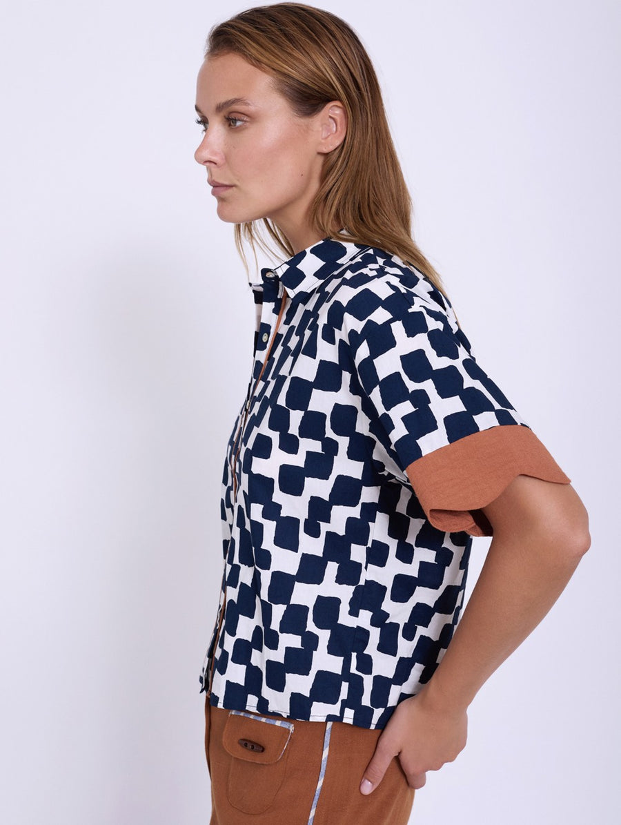 Printed Cotton Shirt with Waves