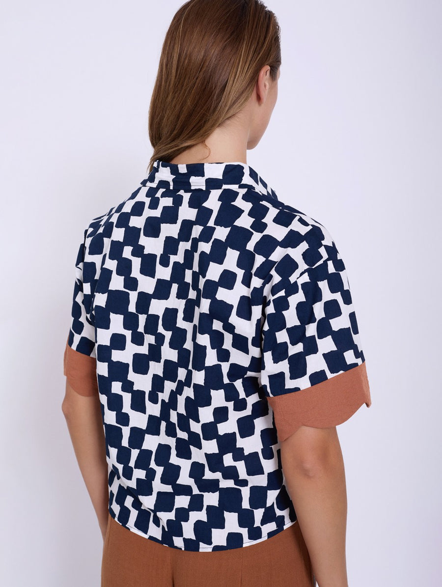 Printed Cotton Shirt with Waves