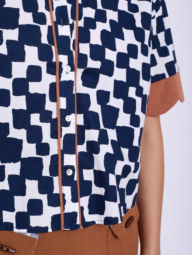 Printed Cotton Shirt with Waves
