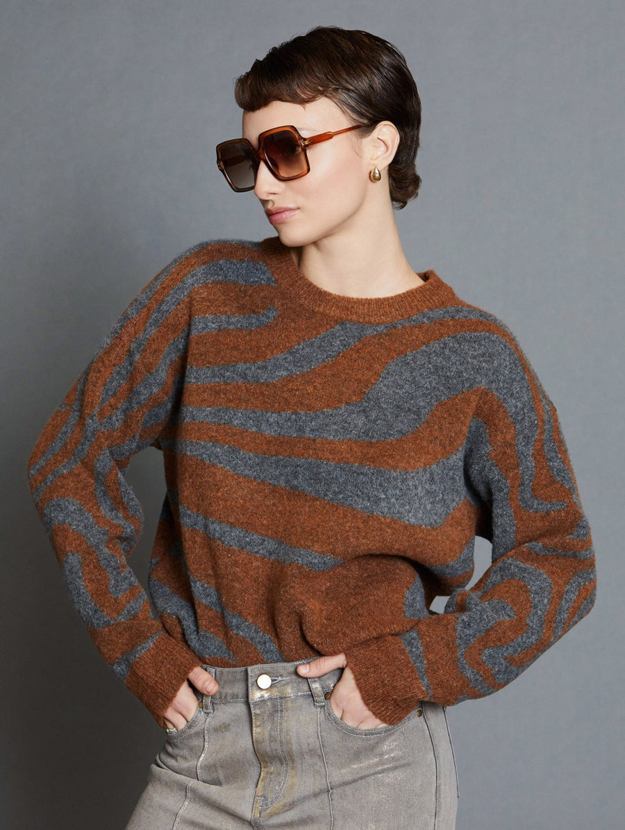 Waved Pattern Jacquard Sweater