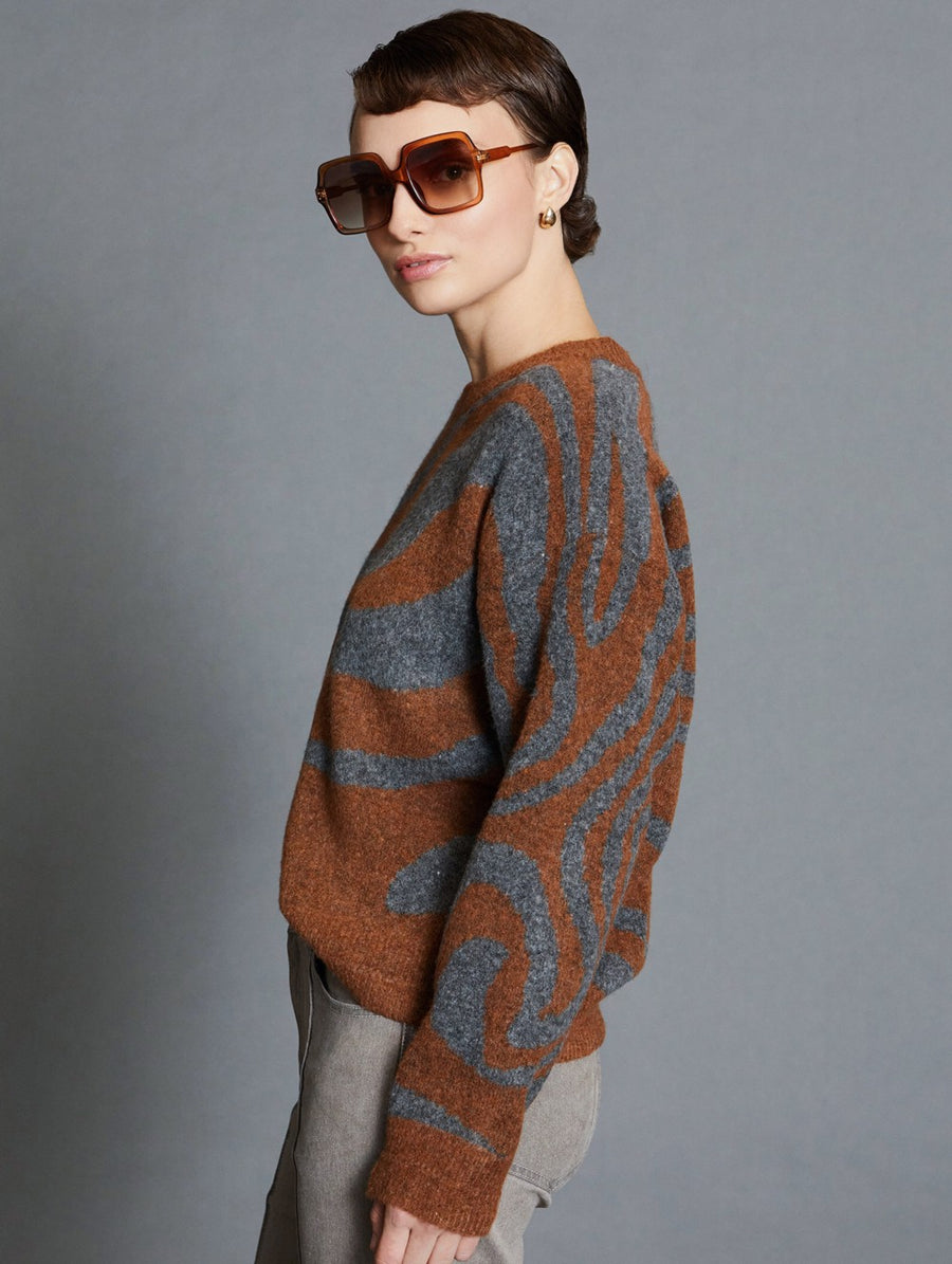 Waved Pattern Jacquard Sweater