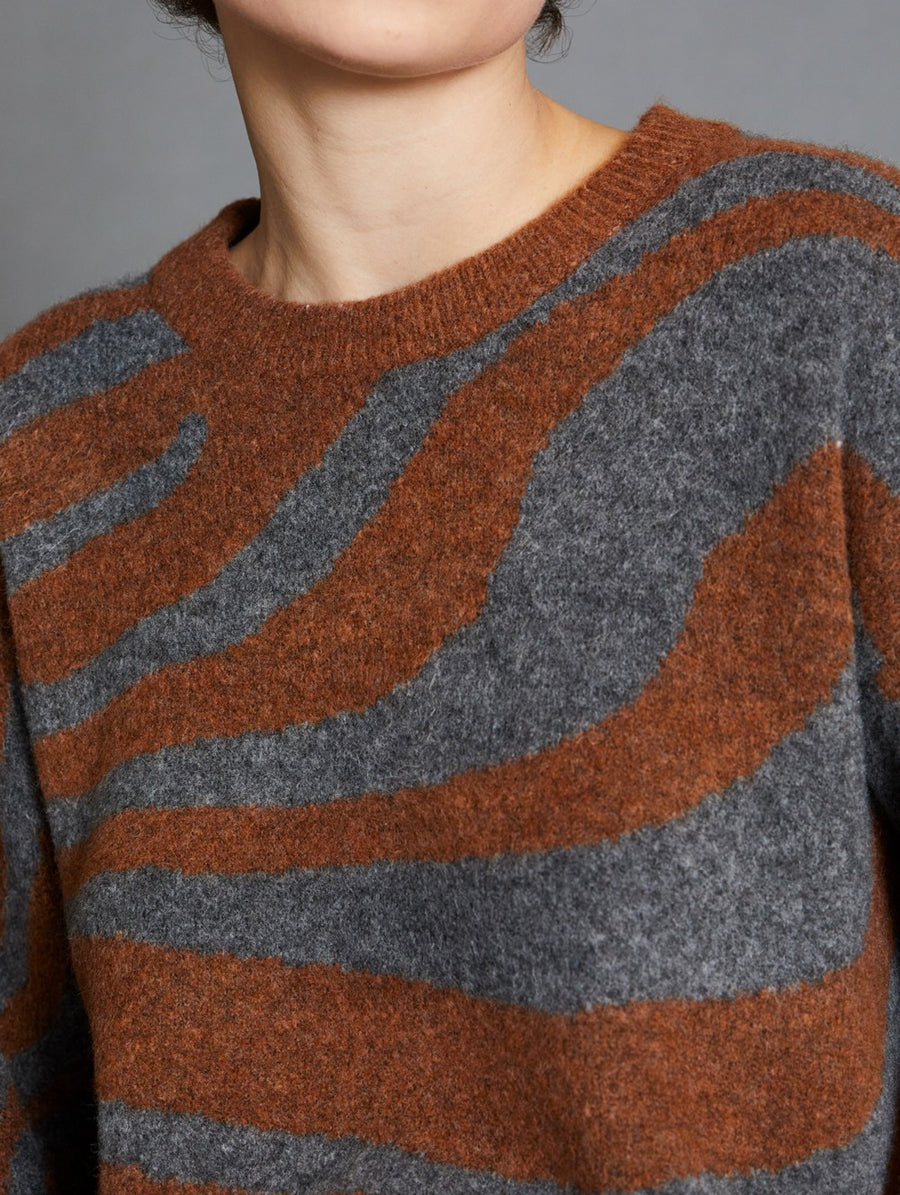 Waved Pattern Jacquard Sweater