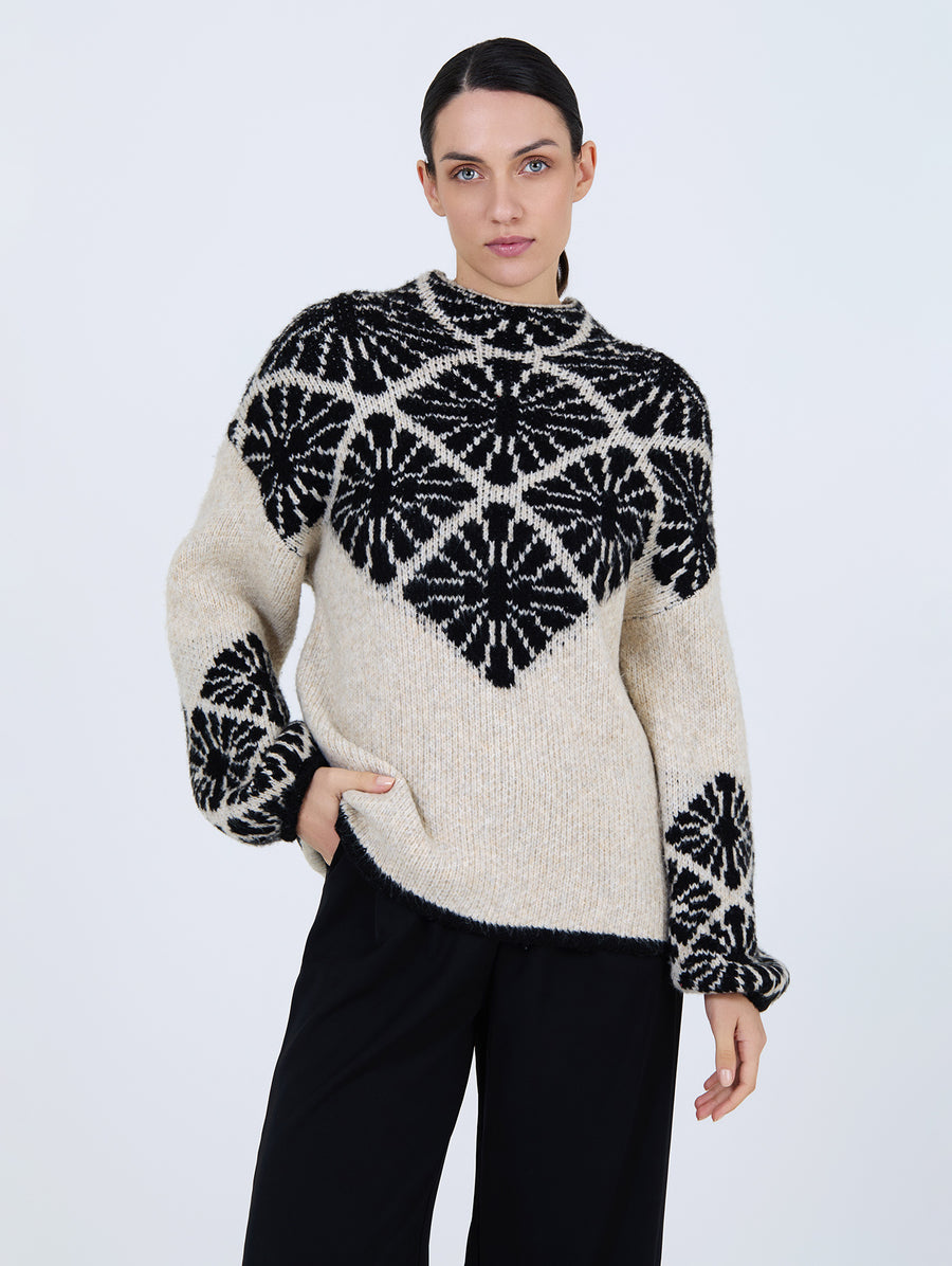 Jacquard Sweater Black Floral