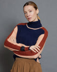 Colour Block Sweater in Navy, Peach and Rust