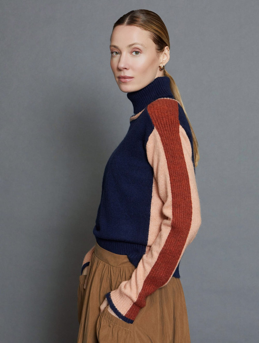 Colour Block Sweater in Navy, Peach and Rust