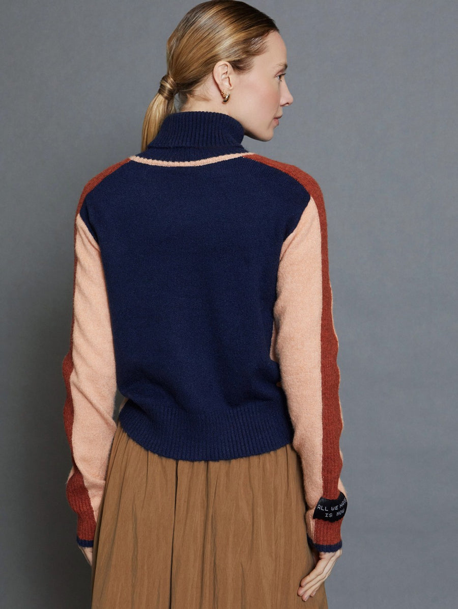 Colour Block Sweater in Navy, Peach and Rust