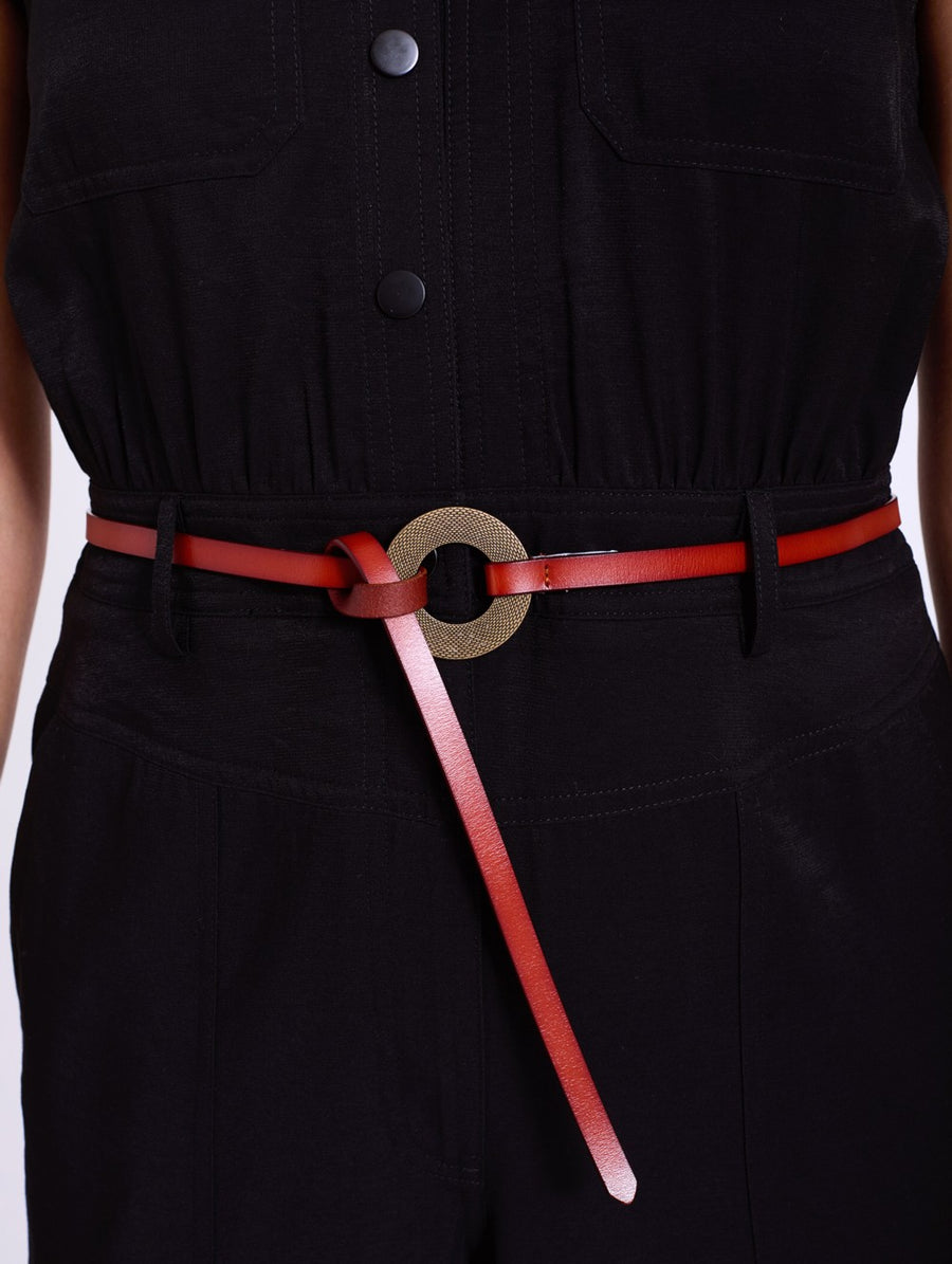 Red Leather Belt with Buckle