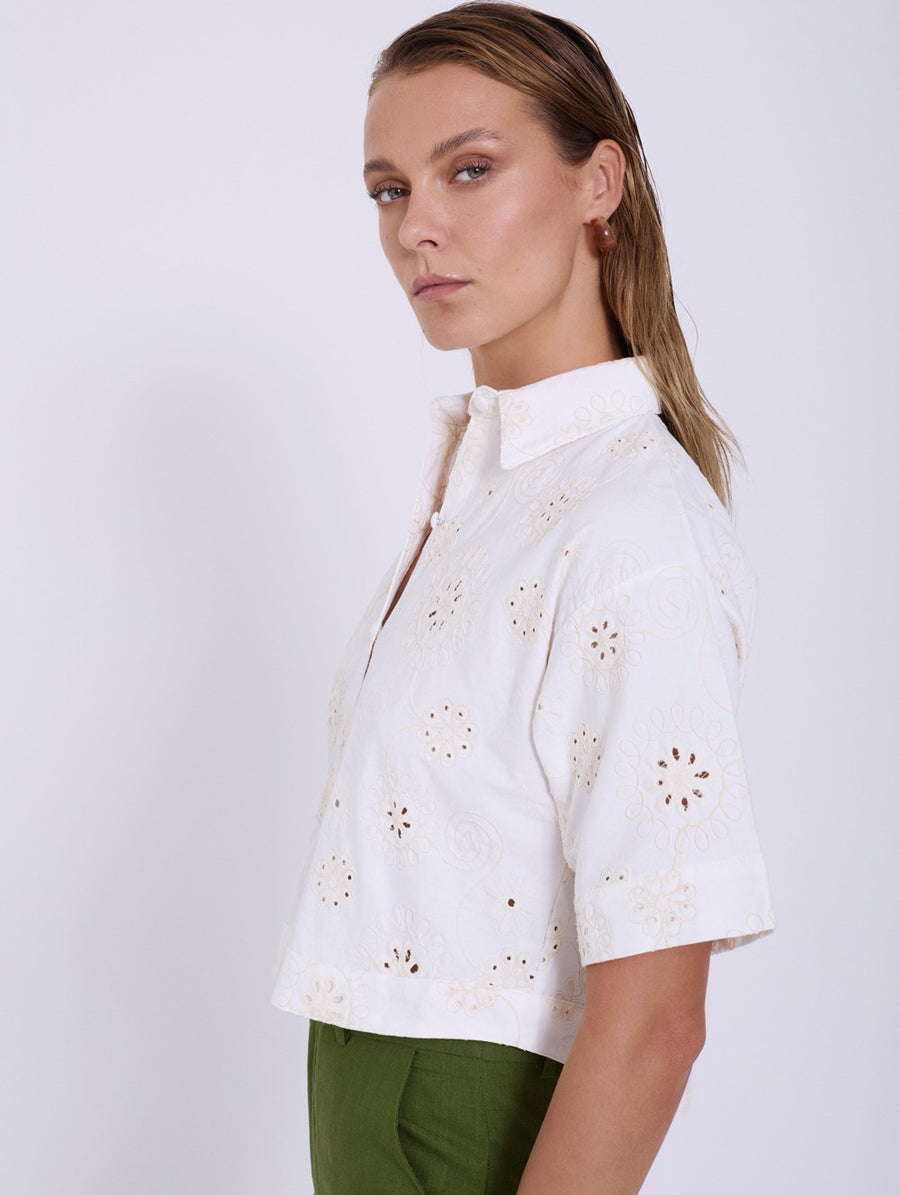 Swiss Embroidered Cotton Shirt