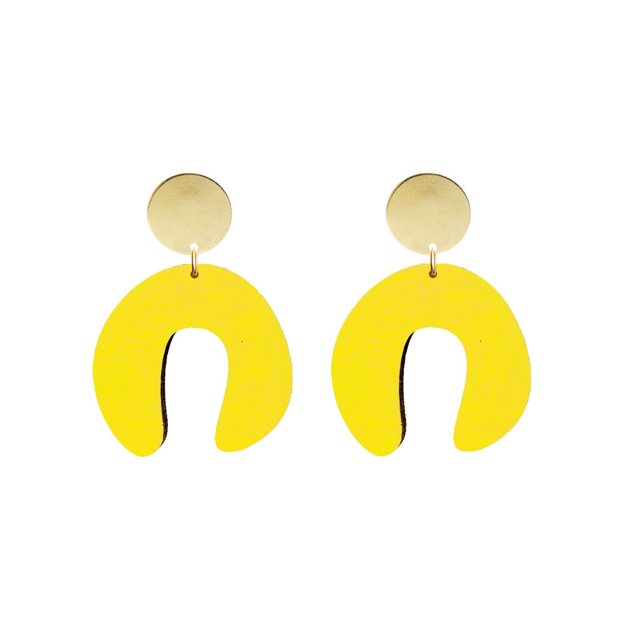 D Doodle Earrings in Wood and Brass Yellow