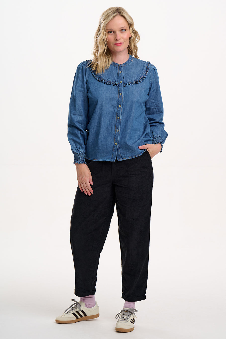 Heidi Frill Shirt in Washed Blue