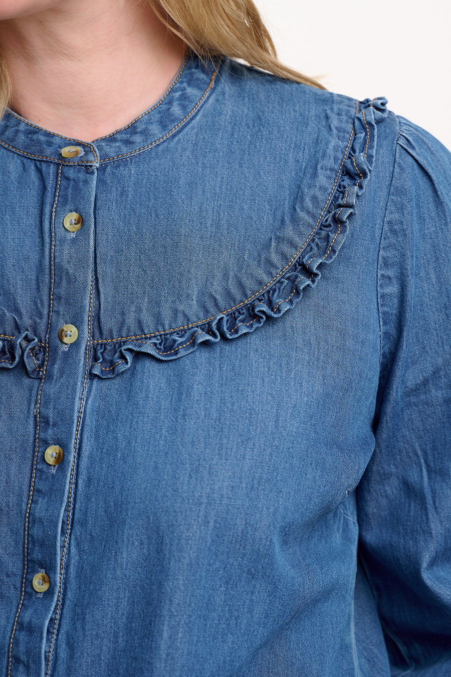 Heidi Frill Shirt in Washed Blue