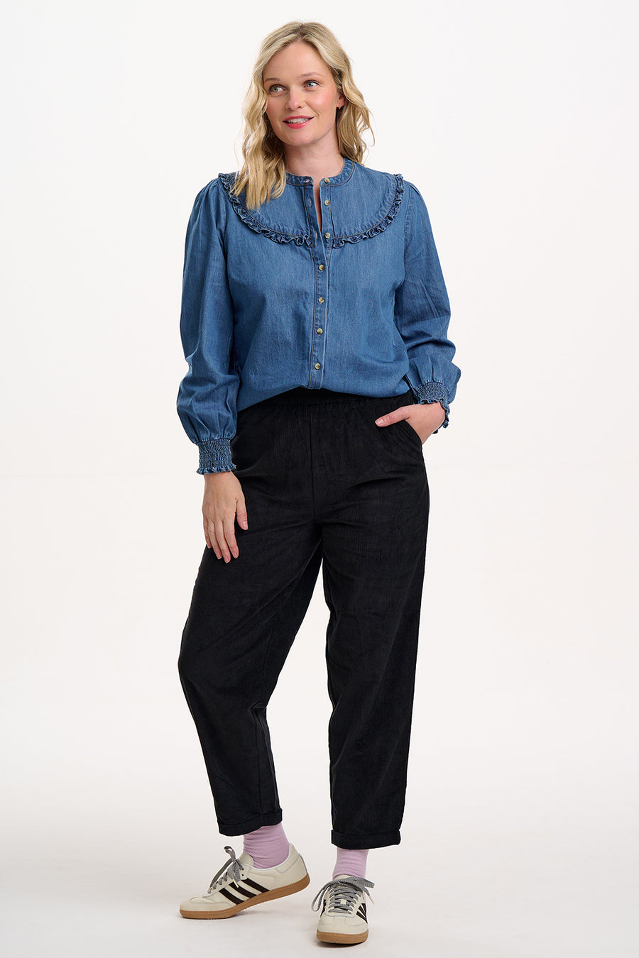 Heidi Frill Shirt in Washed Blue