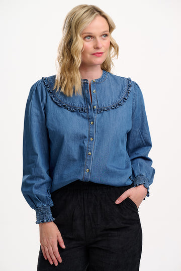 Heidi Frill Shirt in Washed Blue