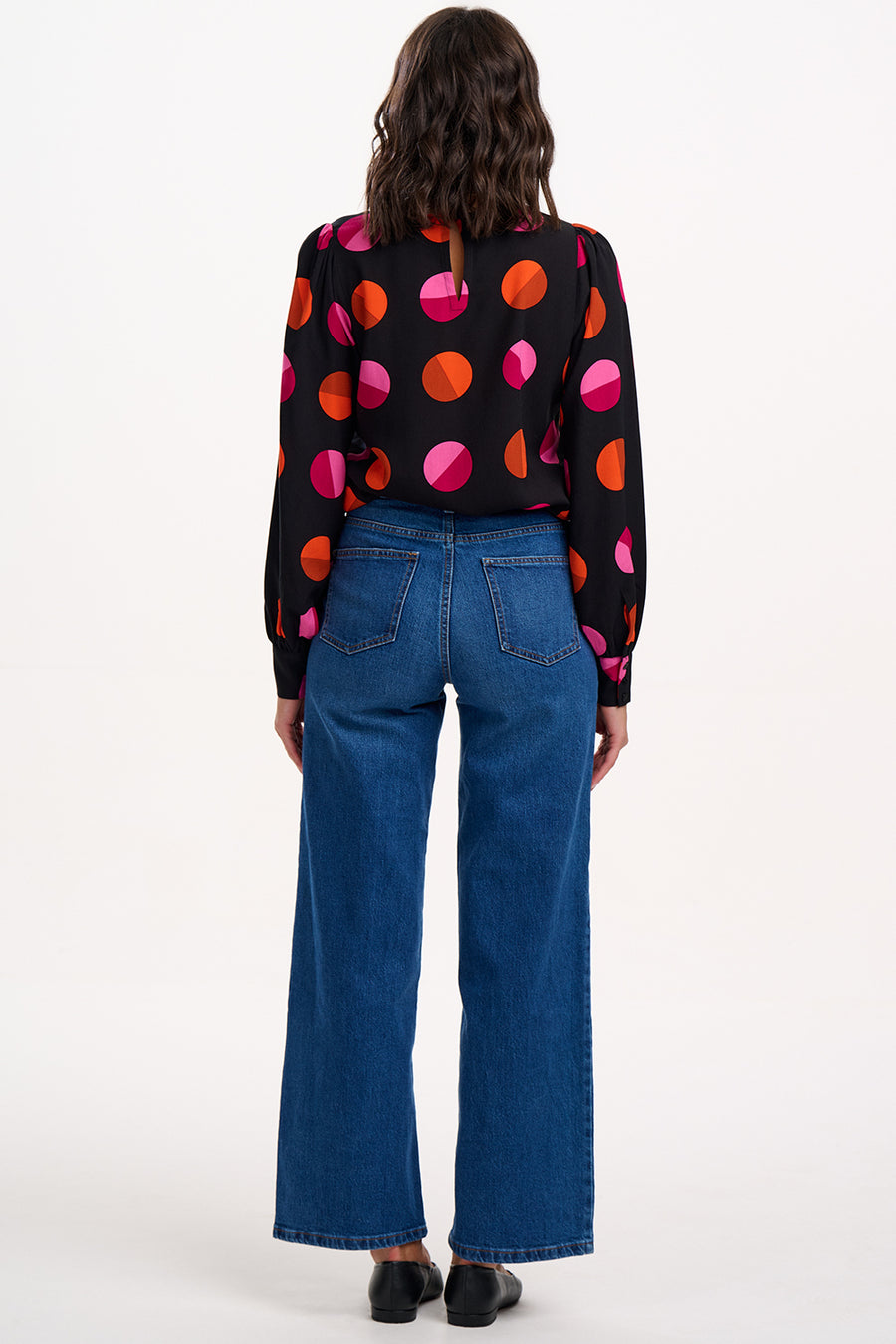 Ronnie Puff Sleeve Top in Black | Split Polka Dot