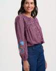 Leah Blouse in Rose Gingham Floral Embroidery