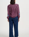 Leah Blouse in Rose Gingham Floral Embroidery