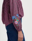 Leah Blouse in Rose Gingham Floral Embroidery