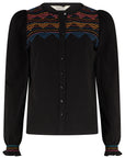 Luisa Blouse in Black with Aztec Chevron Embroidery