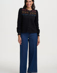 Luisa Blouse in Black with Aztec Chevron Embroidery