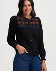 Luisa Blouse in Black with Aztec Chevron Embroidery