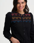 Luisa Blouse in Black with Aztec Chevron Embroidery