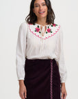 Nessie Blouse in Off White with Blooming Roses