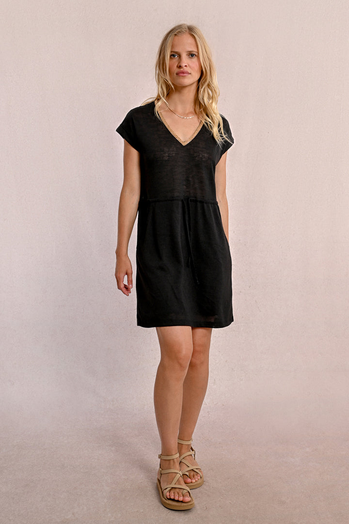 V Neck Black Dress