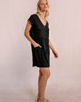 V Neck Black Dress