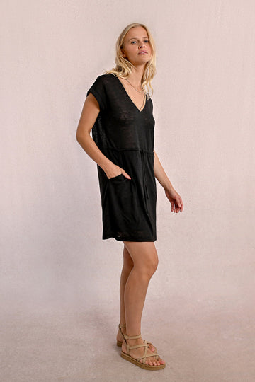 V Neck Black Dress