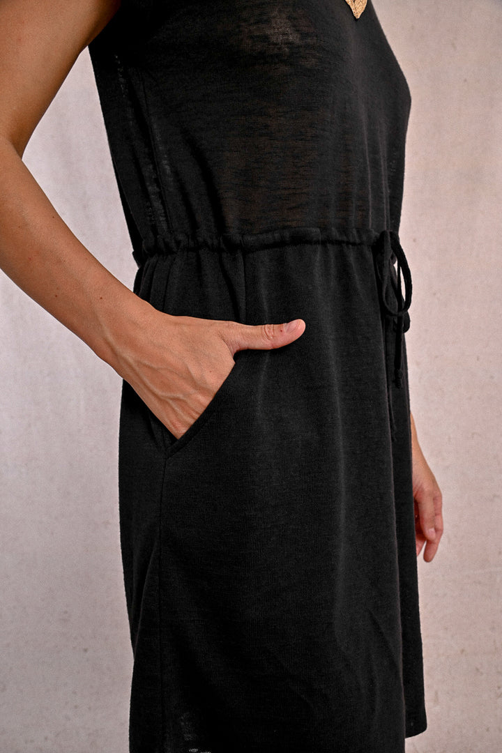 V Neck Black Dress