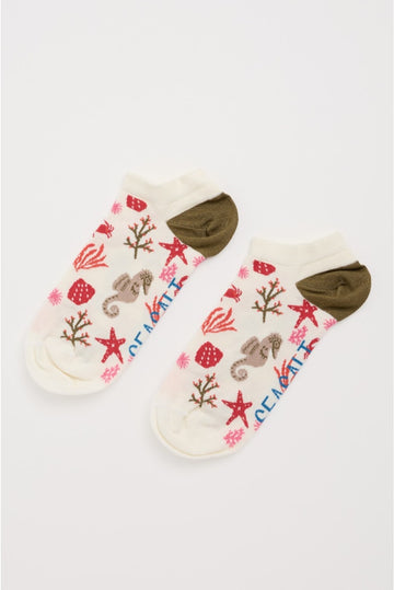 Women's Bamboo Arty Trainer Socks in Starfish Sea Chalk