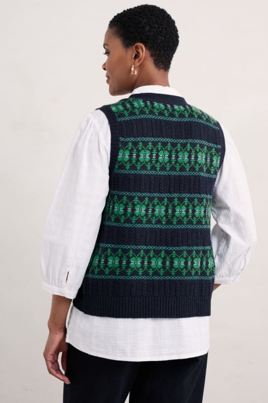 Partridge Fair Isle Waistcoat Vest in Porcelain Maritime Hedgerow