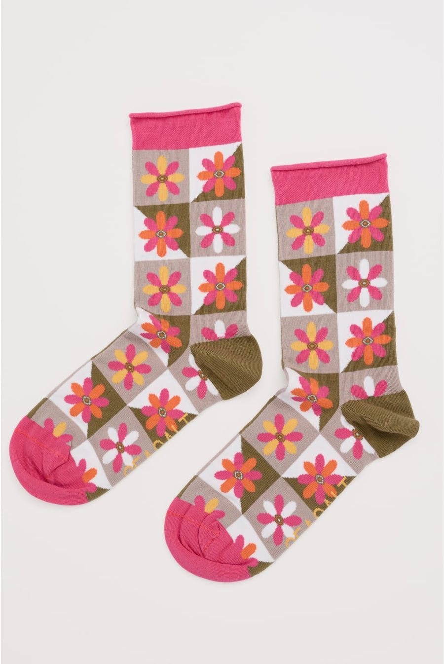 Women's Cotton Arty Socks in Floral Patchwork Tulip