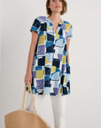 Wreathe Short Sleeve Jersey Tunic in Block Shapes Bilberry