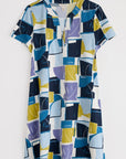 Wreathe Short Sleeve Jersey Tunic in Block Shapes Bilberry