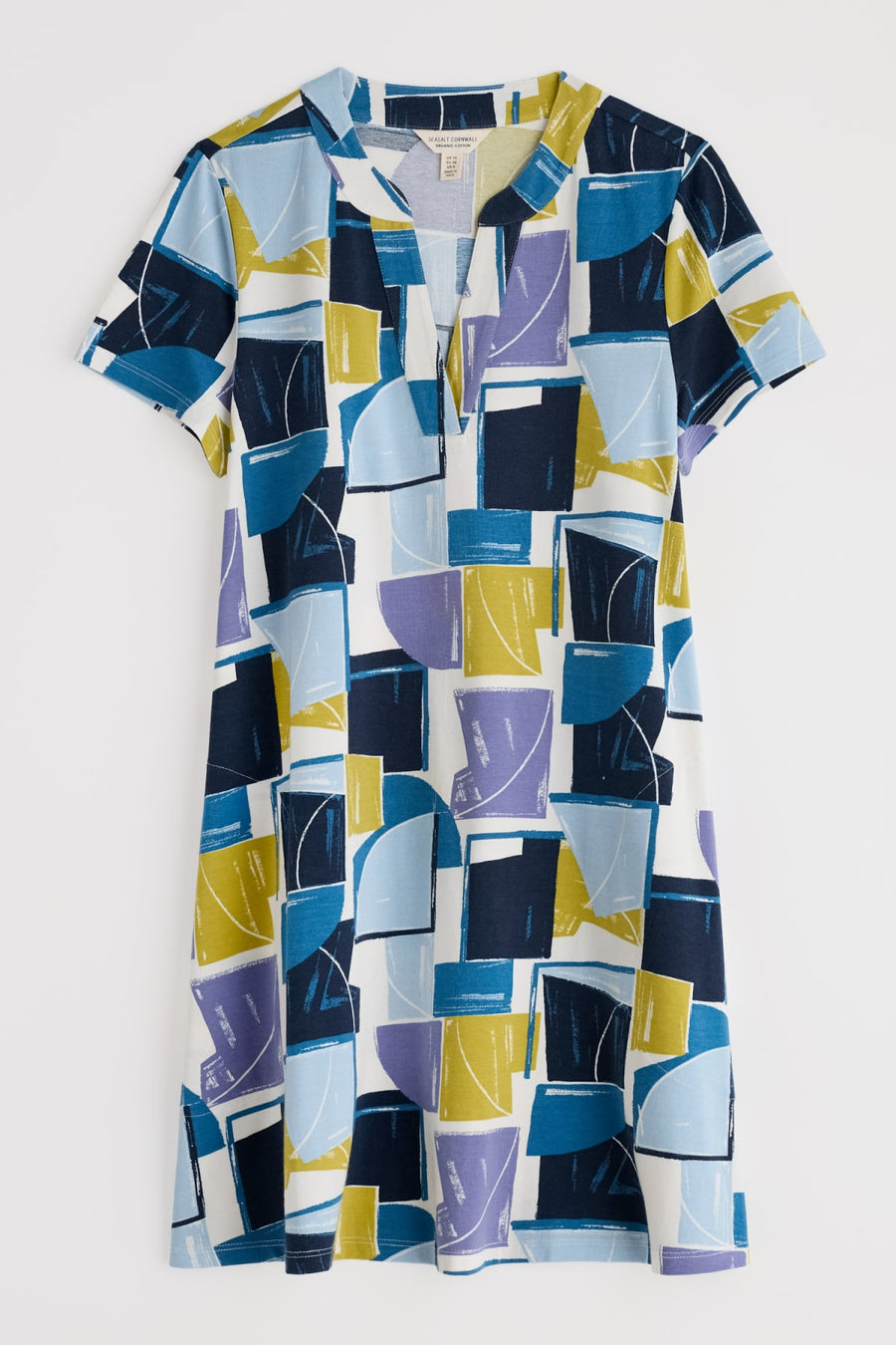 Wreathe Short Sleeve Jersey Tunic in Block Shapes Bilberry