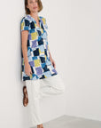 Wreathe Short Sleeve Jersey Tunic in Block Shapes Bilberry