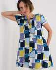 Wreathe Short Sleeve Jersey Tunic in Block Shapes Bilberry