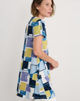Wreathe Short Sleeve Jersey Tunic in Block Shapes Bilberry