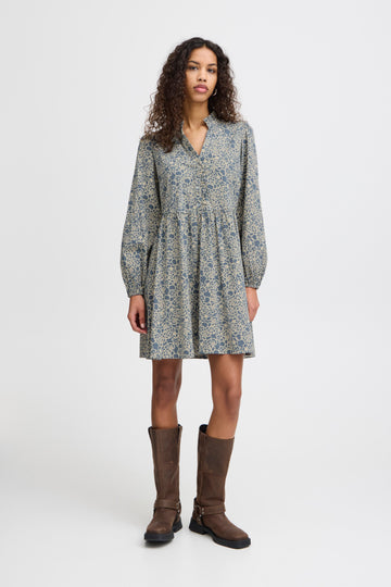 Qwissa Knee Length Dress in Blue Mirage Flower