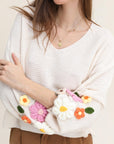 Izabela Jumper with Embroidered Flower Detail in Beige