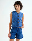 Blue Denim Waistcoat with Wavy Detail