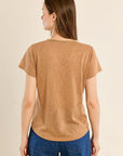 V Neck T Shirt in Camel