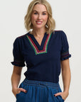Luella Jersey Top in Navy Zig Zags